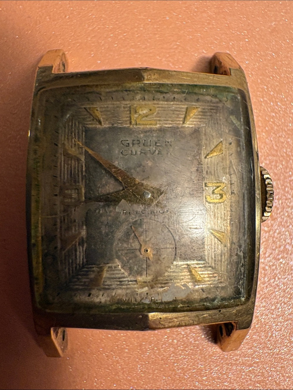 Vintage Gruen Curvex 10K Gold Filled Watch Case & Dial For Parts